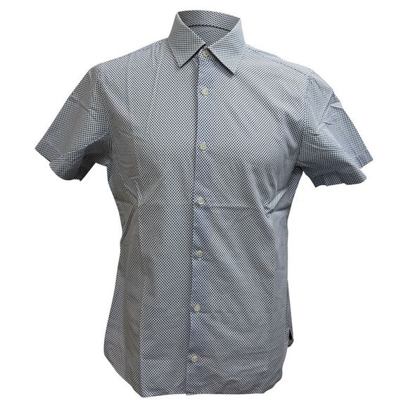 Z Zegna Printed Button-Down Short Sleeve Shirt in Blue Cotton